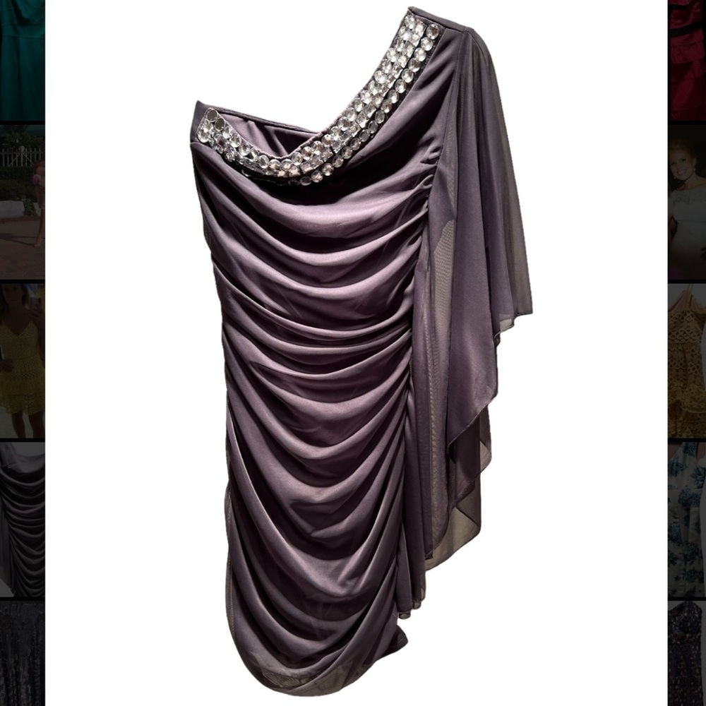 Ruby Rox One Shoulder Rimestone Neckline Dress - Picture 6 of 10